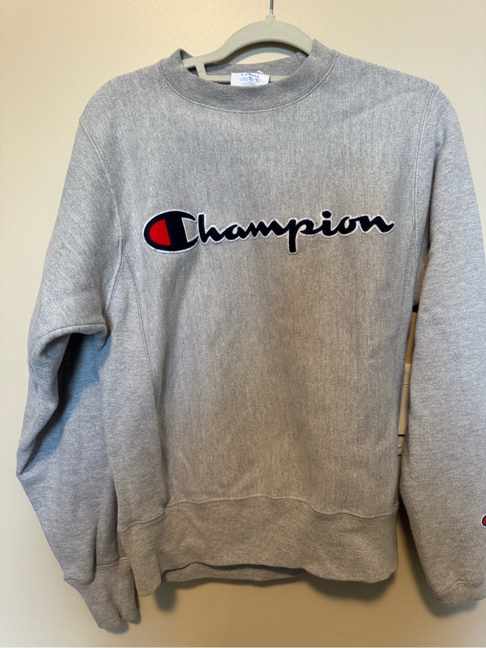 Champion Gray Crewneck Sweatshirt with Red Logo